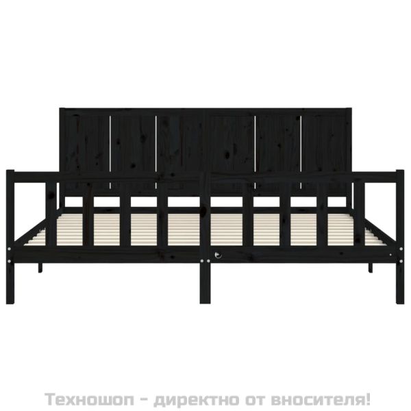 Рамка за легло с табла, черна, 200x200 см, масивно дърво