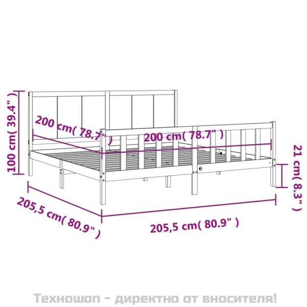 Рамка за легло с табла, черна, 200x200 см, масивно дърво