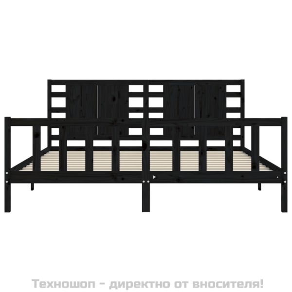 Рамка за легло с табла, черна, 200x200 см, масивно дърво