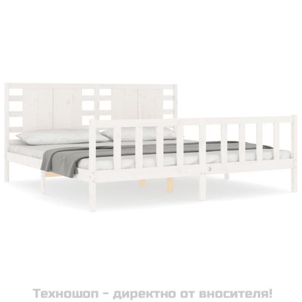 Рамка за легло без матрак, бял, 200x200 см, бор масив