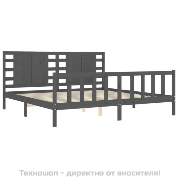 Рамка за легло с табла, сива, 200х200 см, масивно дърво