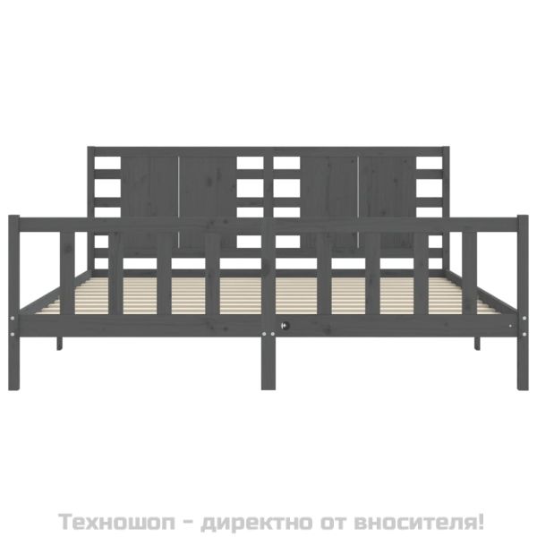 Рамка за легло с табла, сива, 200х200 см, масивно дърво