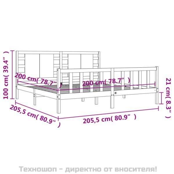 Рамка за легло с табла, сива, 200х200 см, масивно дърво