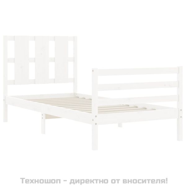 Рамка за легло с табла, бяло, 100x200 см, масивно дърво