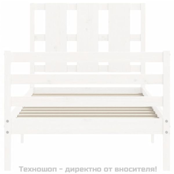 Рамка за легло с табла, бяло, 100x200 см, масивно дърво
