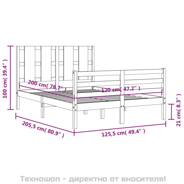 Рамка за легло с табла, бяла, 120х200 см, масивно дърво