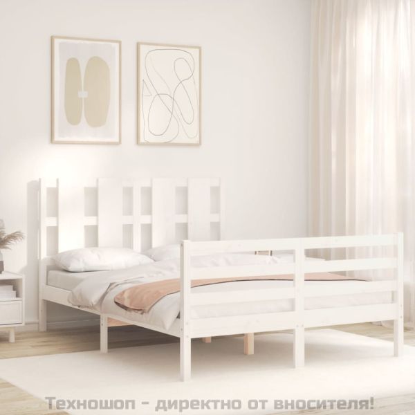 Рамка за легло с табла, бяла, 140х200 см, масивно дърво