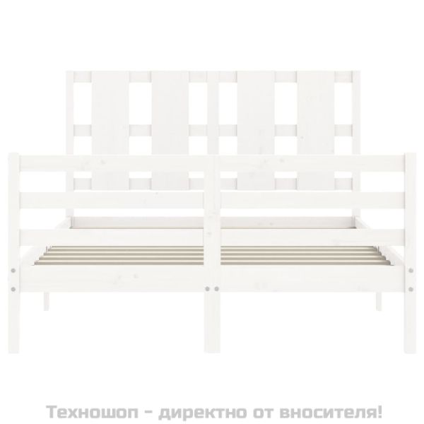 Рамка за легло с табла, бяла, 140х200 см, масивно дърво