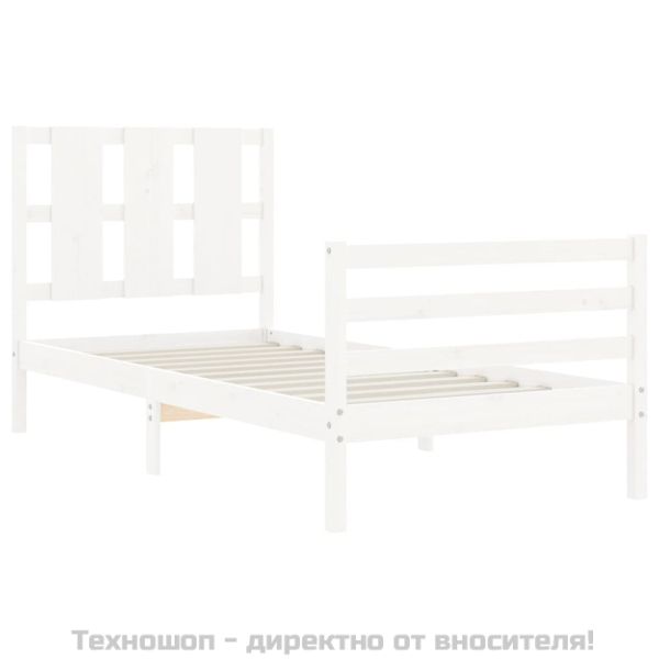 Рамка за легло с табла, бяла, 90x200 см, масивно дърво