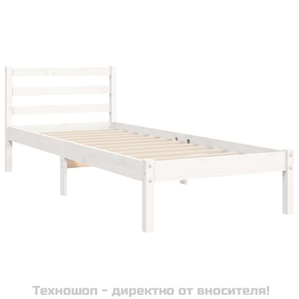 Рамка за легло с табла, бяла, 90x200 см, масивно дърво