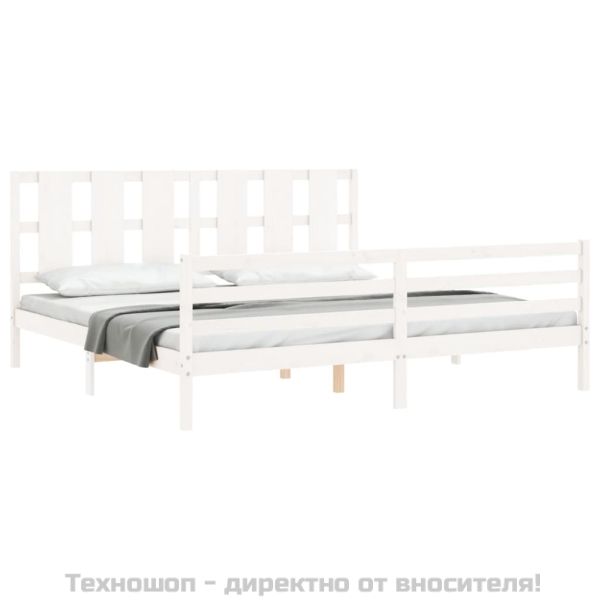 Рамка за легло с табла, бяла, 200x200 см, масивно дърво