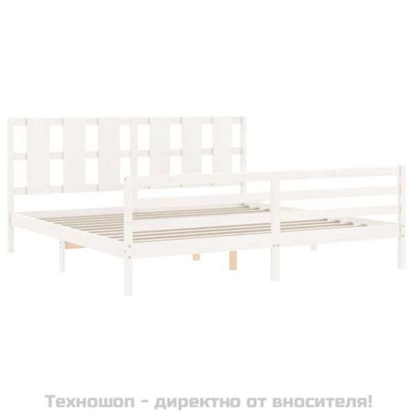 Рамка за легло с табла, бяла, 200x200 см, масивно дърво