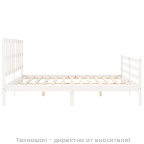 Рамка за легло с табла, бяла, 200x200 см, масивно дърво