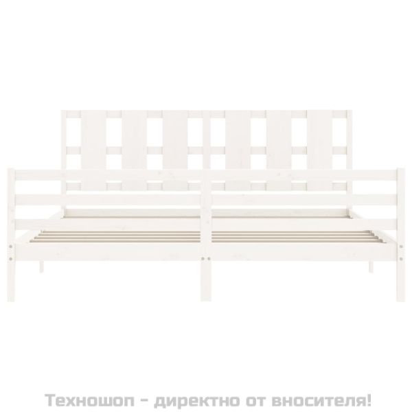Рамка за легло с табла, бяла, 200x200 см, масивно дърво
