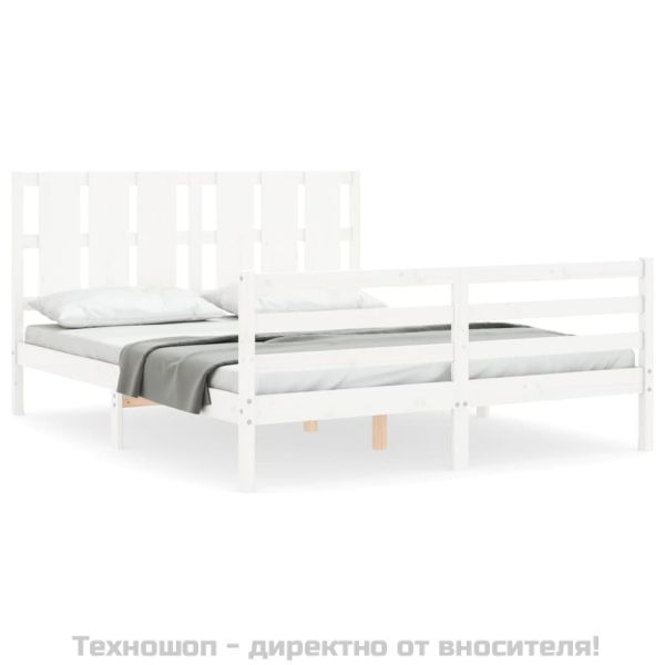 Рамка за легло с табла, бяла, 160х200 см, масивно дърво