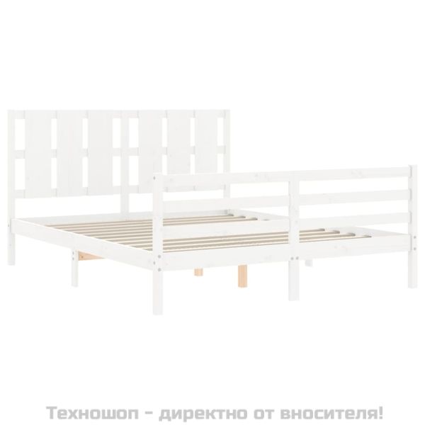 Рамка за легло с табла, бяла, 160х200 см, масивно дърво