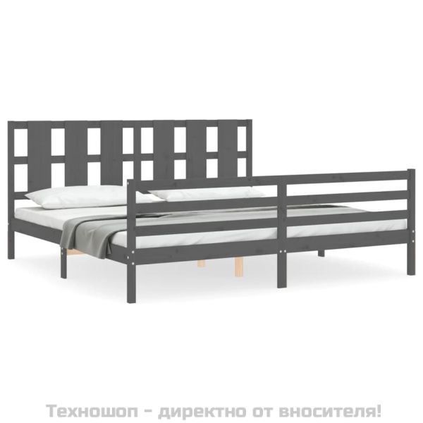Рамка за легло с табла, сива, 200х200 см, масивно дърво