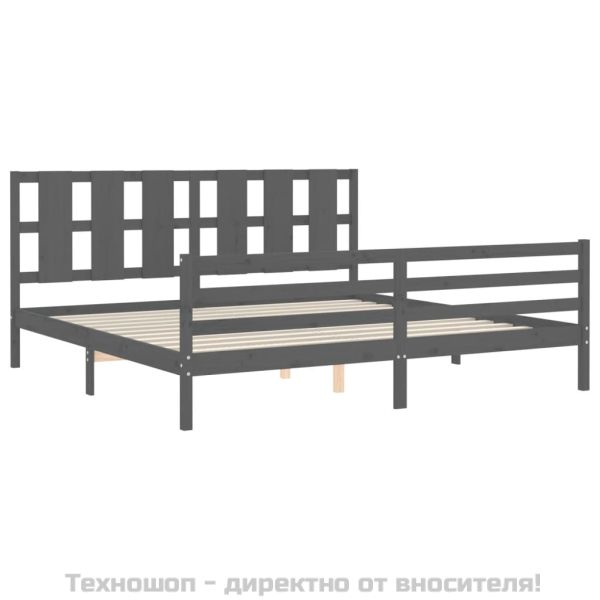 Рамка за легло с табла, сива, 200х200 см, масивно дърво