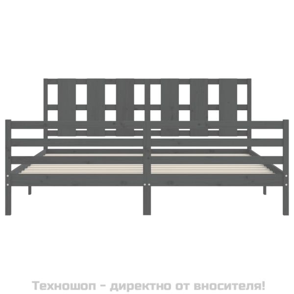 Рамка за легло с табла, сива, 200х200 см, масивно дърво