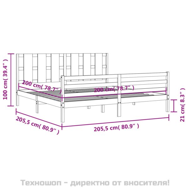 Рамка за легло с табла, сива, 200х200 см, масивно дърво