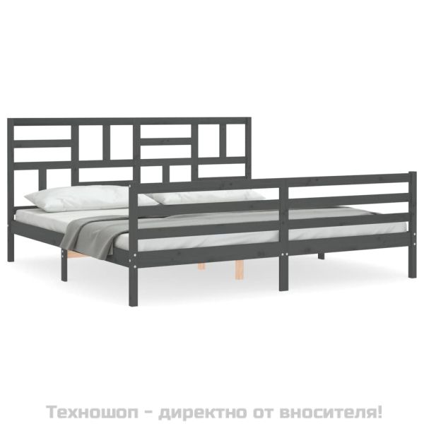 Рамка за легло с табла, сива, 200х200 см, масивно дърво