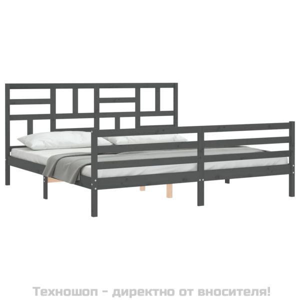 Рамка за легло с табла, сива, 200х200 см, масивно дърво