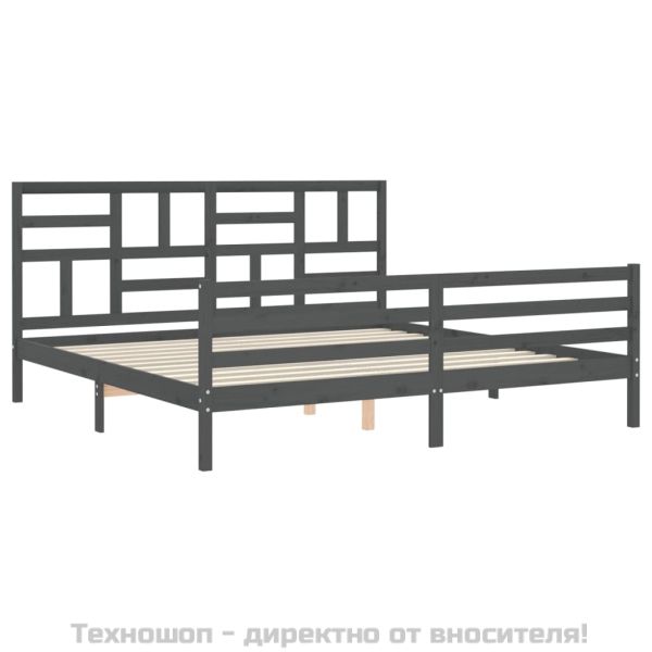 Рамка за легло с табла, сива, 200х200 см, масивно дърво