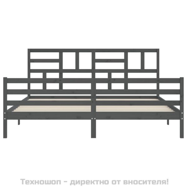 Рамка за легло с табла, сива, 200х200 см, масивно дърво