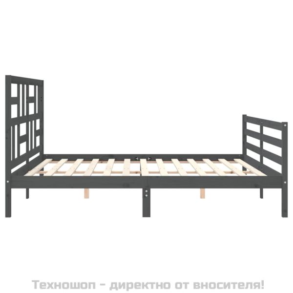 Рамка за легло с табла, сива, 200х200 см, масивно дърво