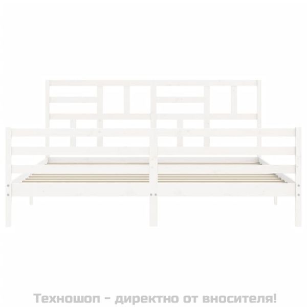Рамка за легло с табла, бяла, 200x200 см, масивно дърво