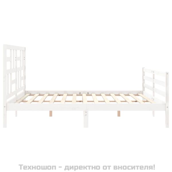 Рамка за легло с табла, бяла, 200x200 см, масивно дърво