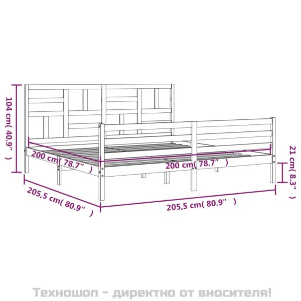 Рамка за легло с табла, бяла, 200x200 см, масивно дърво
