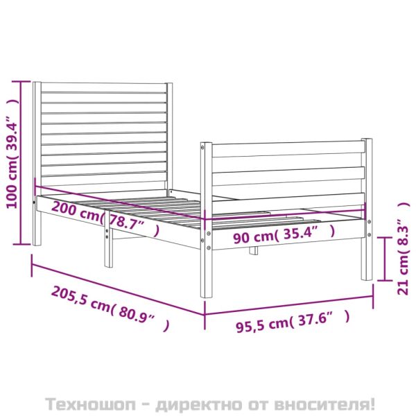 Рамка за легло с табла, 90x200 см, масивно дърво