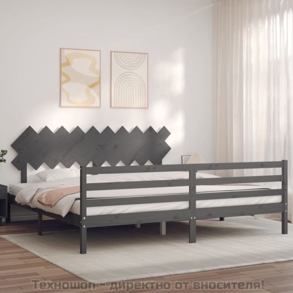 Рамка за легло с табла, сива, 200х200 см, масивно дърво