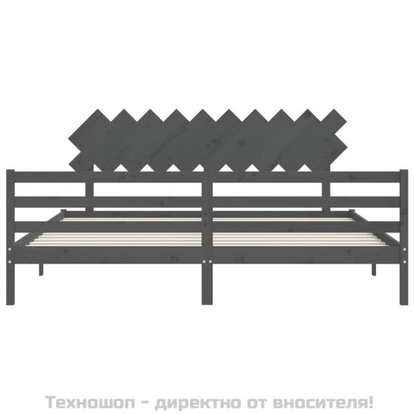 Рамка за легло с табла, сива, 200х200 см, масивно дърво