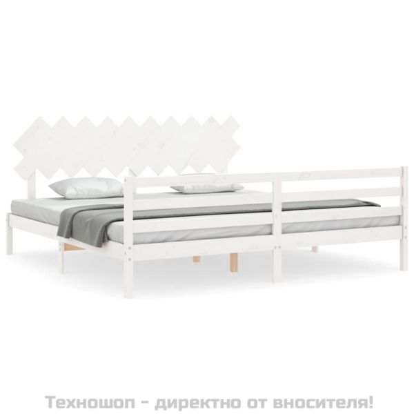 Рамка за легло с табла, бяла, 200x200 см, масивно дърво