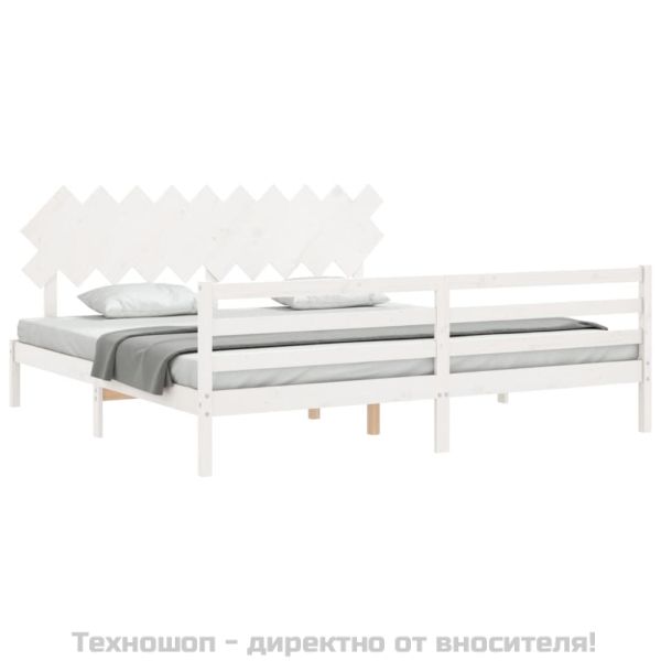 Рамка за легло с табла, бяла, 200x200 см, масивно дърво