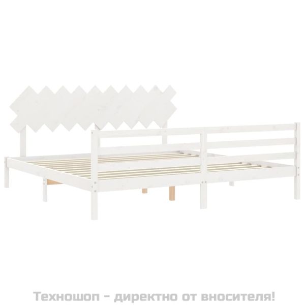 Рамка за легло с табла, бяла, 200x200 см, масивно дърво