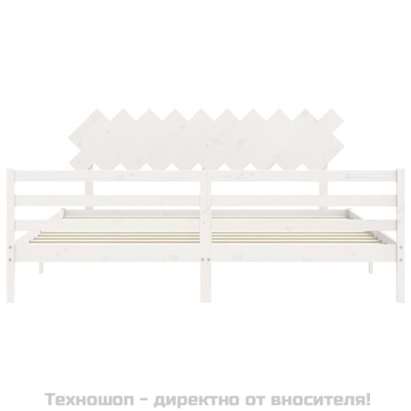 Рамка за легло с табла, бяла, 200x200 см, масивно дърво