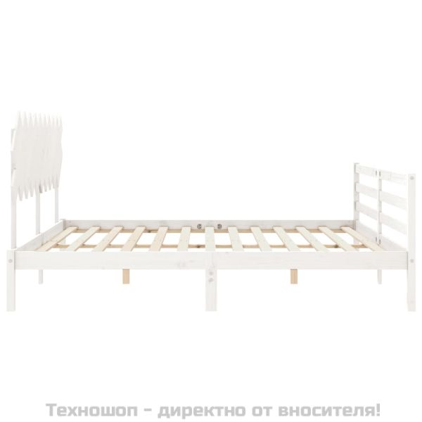 Рамка за легло с табла, бяла, 200x200 см, масивно дърво