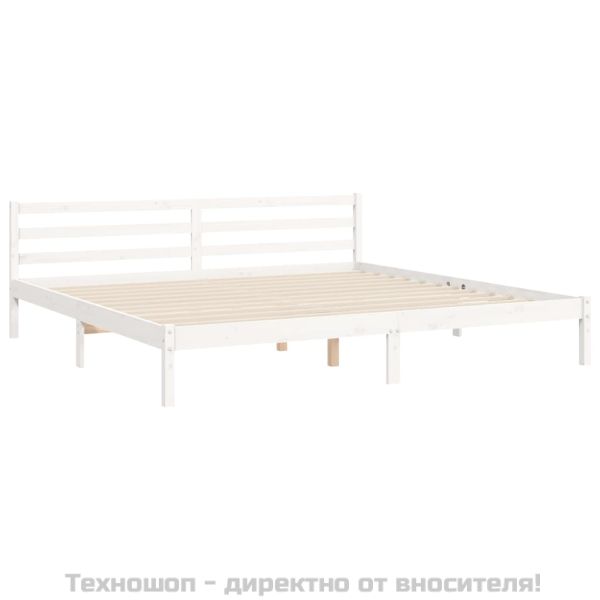 Рамка за легло с табла, бяла, 200x200 см, масивно дърво