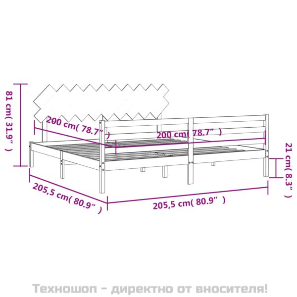 Рамка за легло с табла, бяла, 200x200 см, масивно дърво