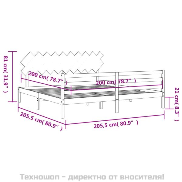 Рамка за легло с табла, 200x200 см, дърво масив