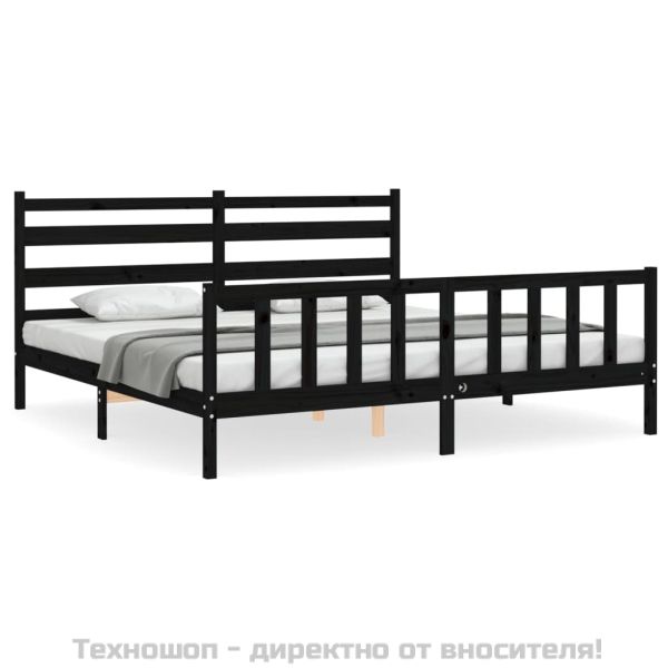 Рамка за легло с табла, черна, 200x200 см, масивно дърво