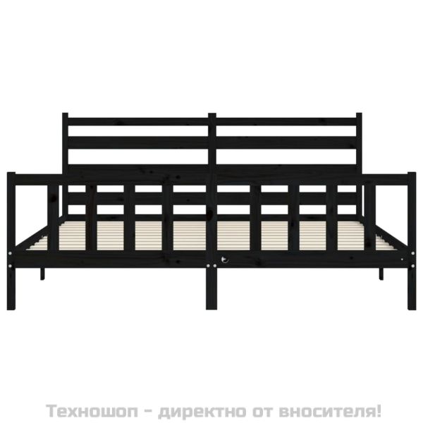 Рамка за легло с табла, черна, 200x200 см, масивно дърво