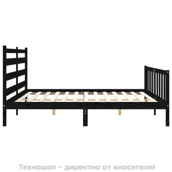 Рамка за легло с табла, черна, 200x200 см, масивно дърво