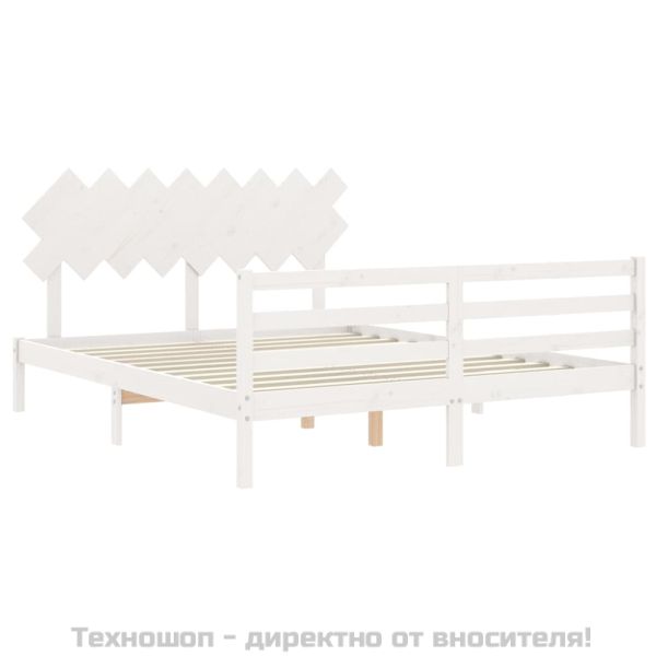 Рамка за легло с табла, бяла, 160х200 см, масивно дърво