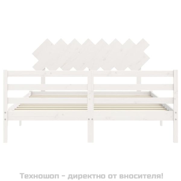 Рамка за легло с табла, бяла, 160х200 см, масивно дърво