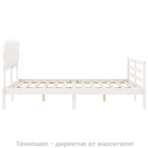 Рамка за легло с табла, бяла, 160х200 см, масивно дърво