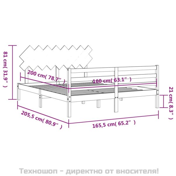 Рамка за легло с табла, бяла, 160х200 см, масивно дърво